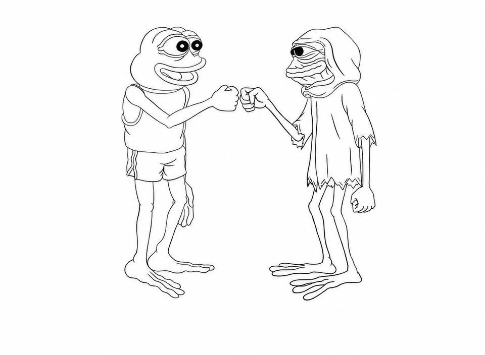 Matt Furie drawing of Pepe fist bumping Dork Lord